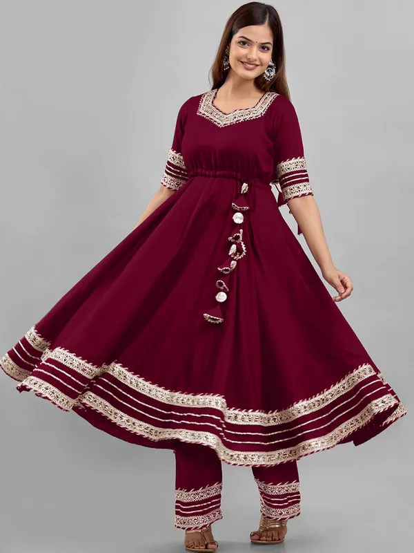 Maroon_Rayon_Flared_Anarkali_Suit_Set_For_Women