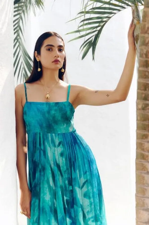 Teal_Georgette_Flared_Maxi_Dress_For_Women