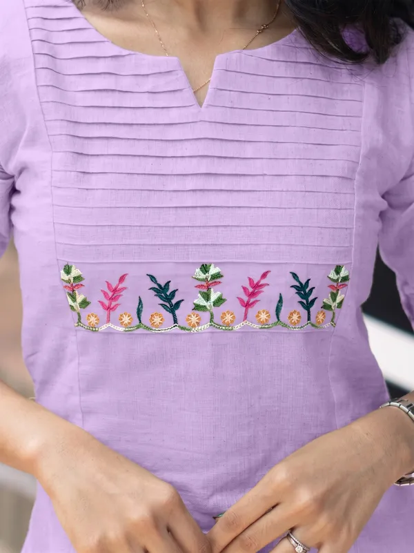 Lavender_Cotton_Straight_Fit_Embroidered_Kurta_Set_For_Women