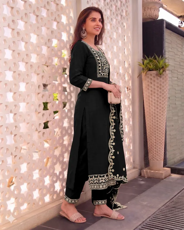 Black_Rayon_Straight_Kurta_Set_With_Dupatta_For_Women