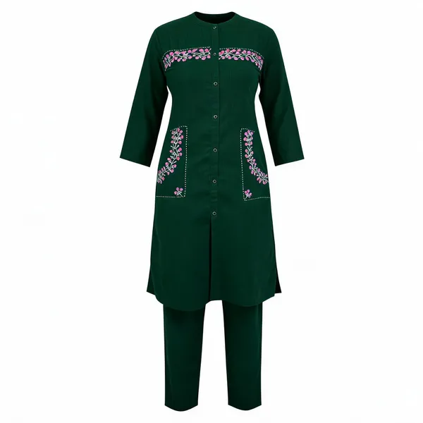 Green_Cotton_Straight_Fit_Embroidered_Kurta_Set_For_Women