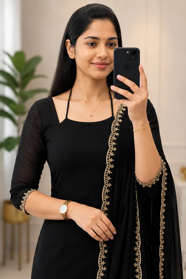 Black_Georgette_Straight_Fit_Embroidered_Kurta_Set_For_Women