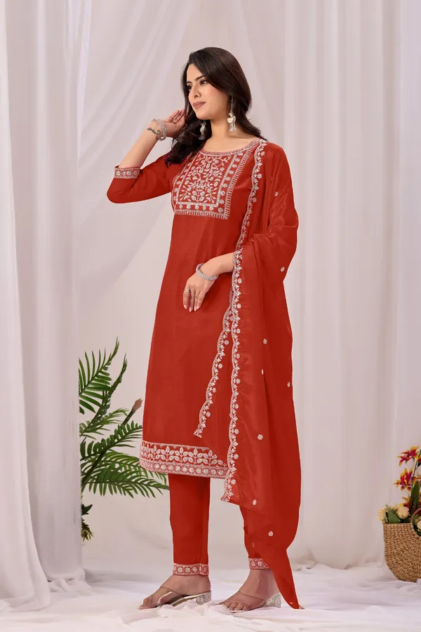 Red_Rayon_Straight_Kurta_Set_For_Women