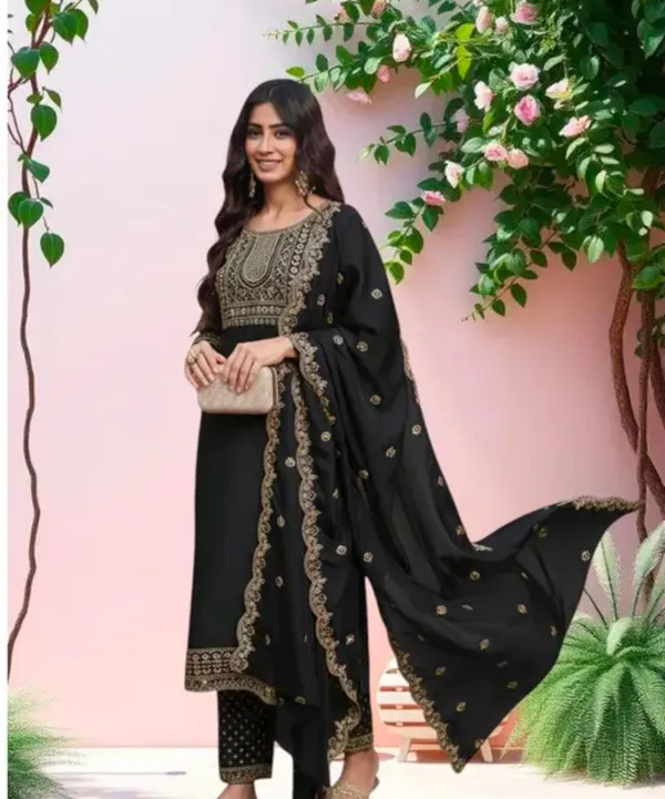 Black_Rayon_Straight_Kurta_Set_With_Dupatta_For_Women