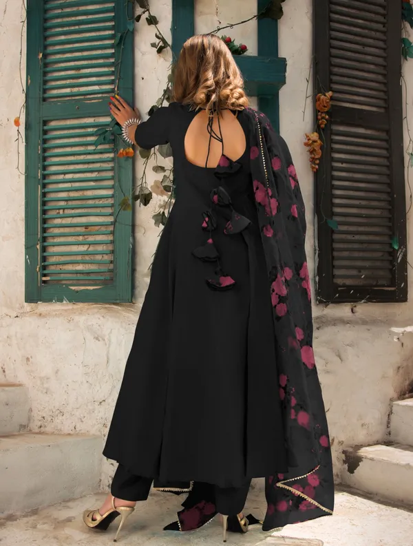 Black_Rayon_Organza_Flared_Anarkali_Dress_For_Women