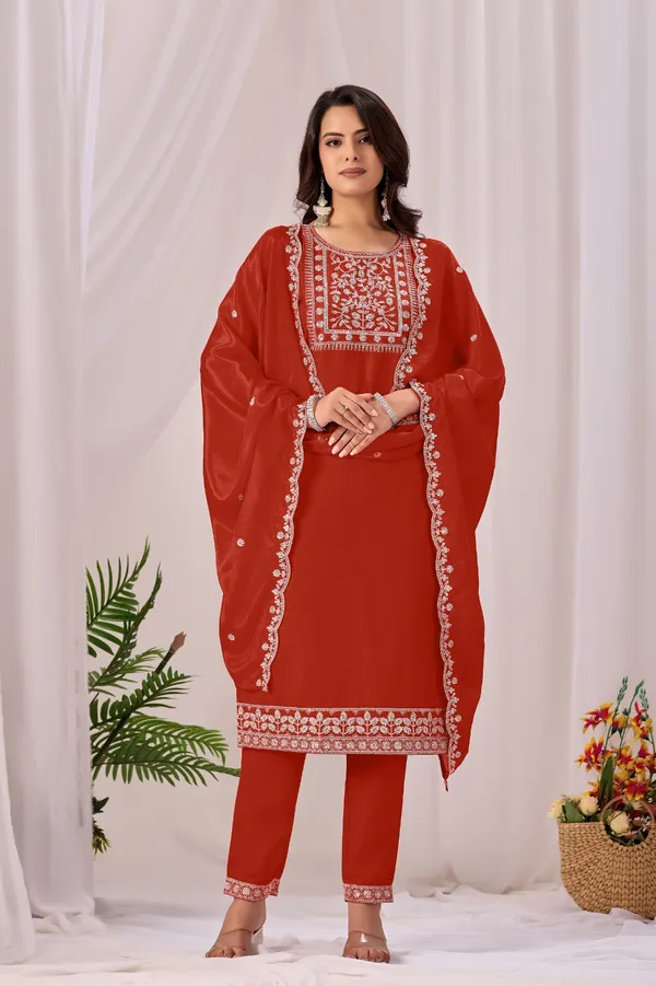 Red_Rayon_Straight_Kurta_Set_For_Women