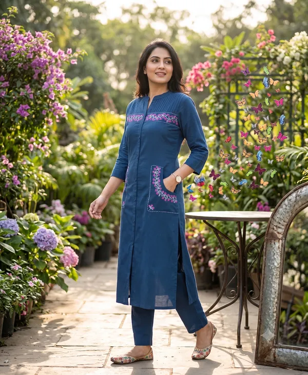 Blue_Cotton_Straight_Fit_Embroidered_Kurta_Set_For_Women