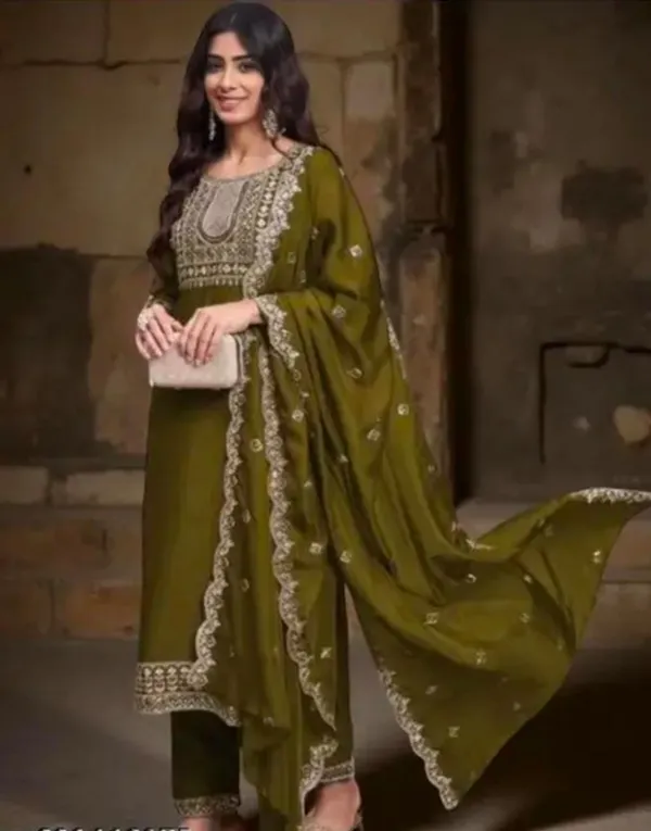 Olive_Green_Rayon_Straight_Kurta_Set_For_Women