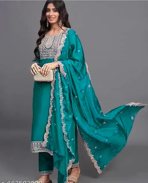 Teal_Rayon_Straight_Salwar_Suit_Set_For_Women
