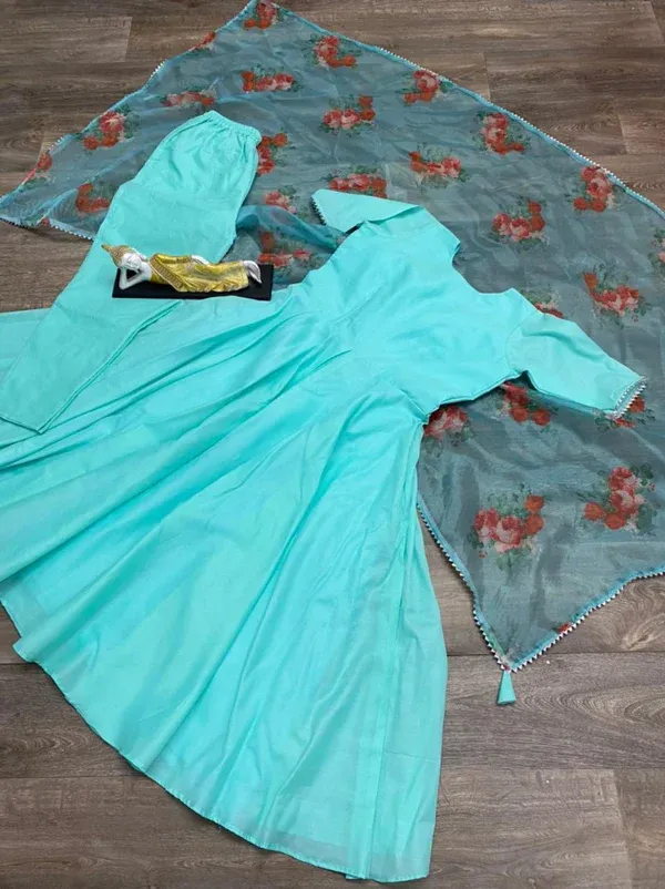 Turquoise_Rayon_Flared_Anarkali_Suit_Set_For_Women
