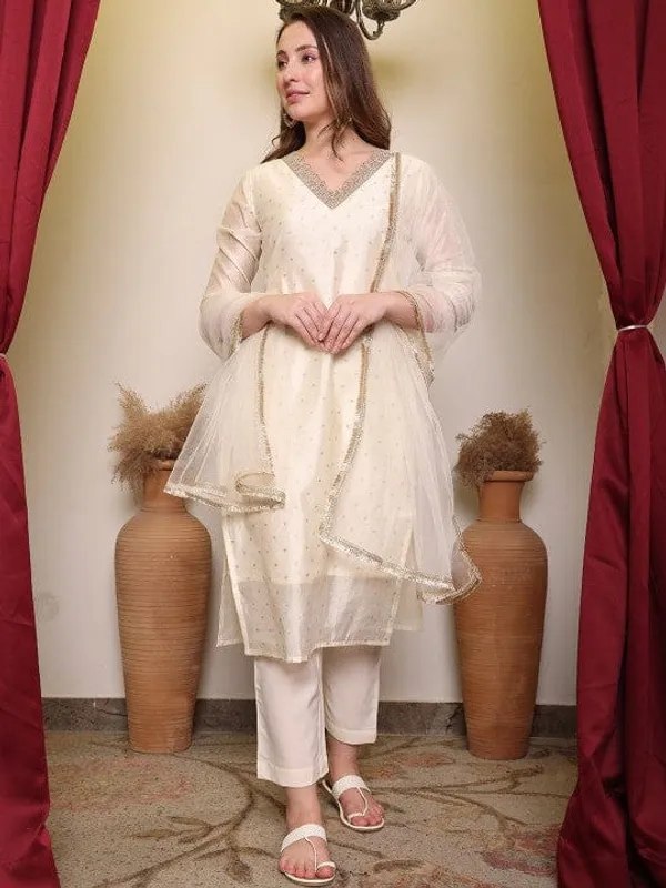 Cream_Chanderi_Silk_Straight_Kurta_Set_For_Women