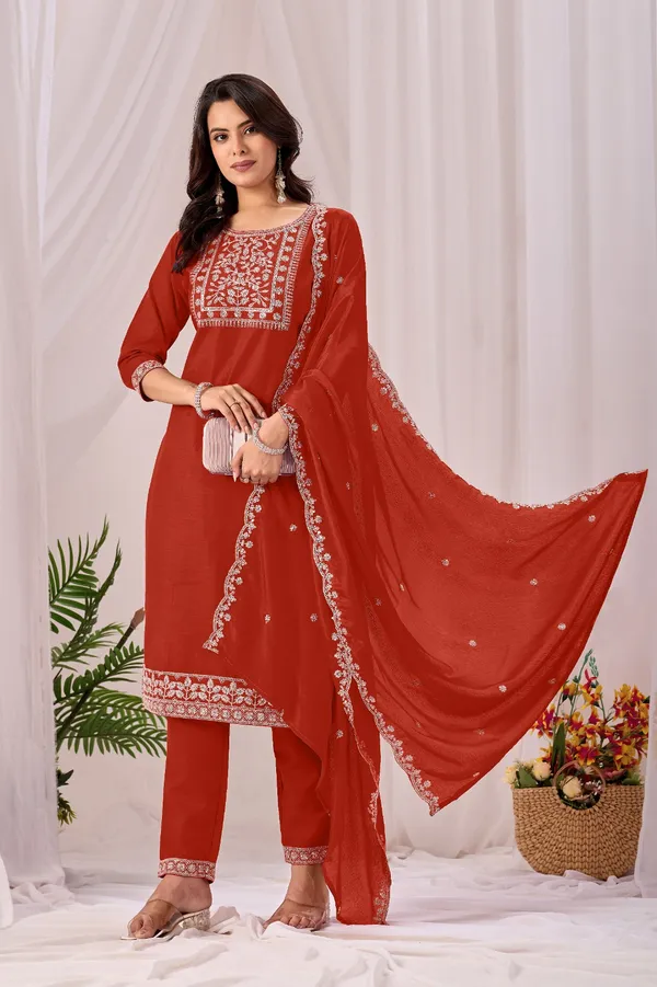 Red_Rayon_Straight_Kurta_Set_For_Women