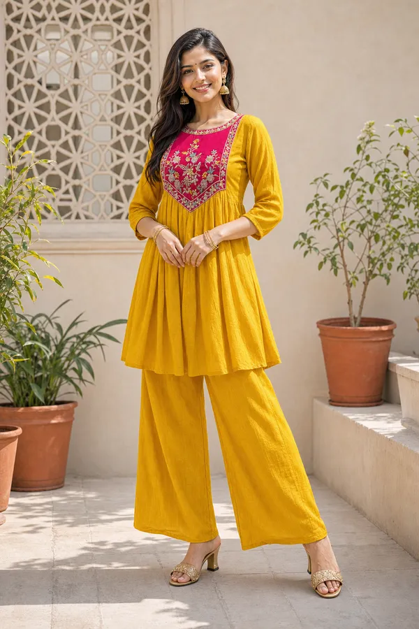 Yellow_Chinon_Straight_Kurta_Palazzo_Set_For_Women