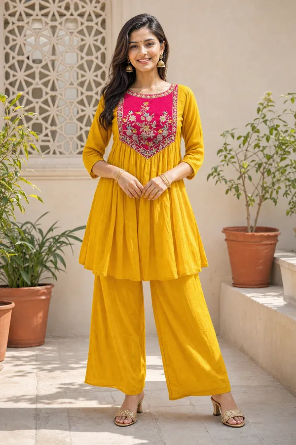 Yellow_Chinon_Straight_Kurta_Palazzo_Set_For_Women