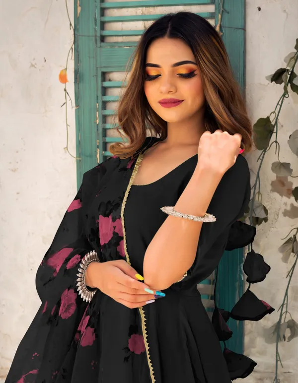 Black_Rayon_Organza_Flared_Anarkali_Dress_For_Women