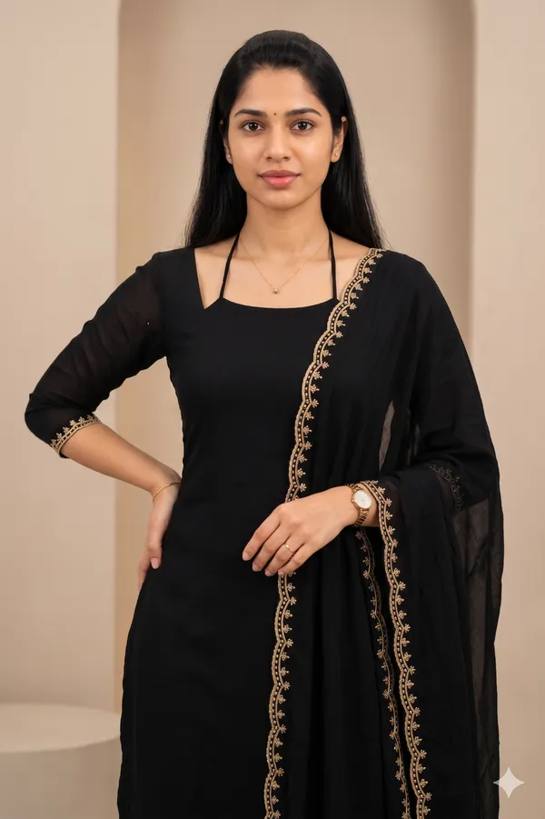 Black_Georgette_Straight_Fit_Embroidered_Kurta_Set_For_Women