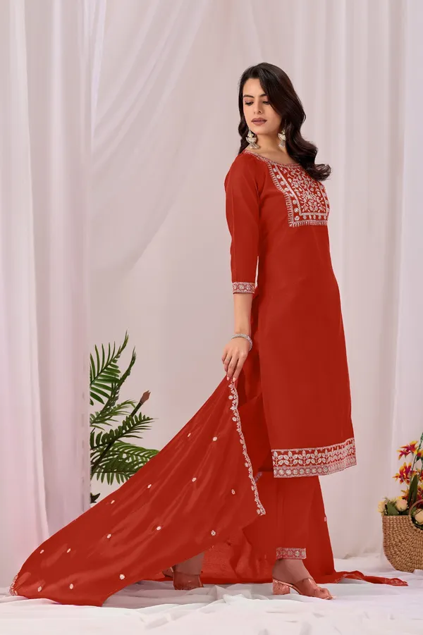 Red_Rayon_Straight_Kurta_Set_For_Women