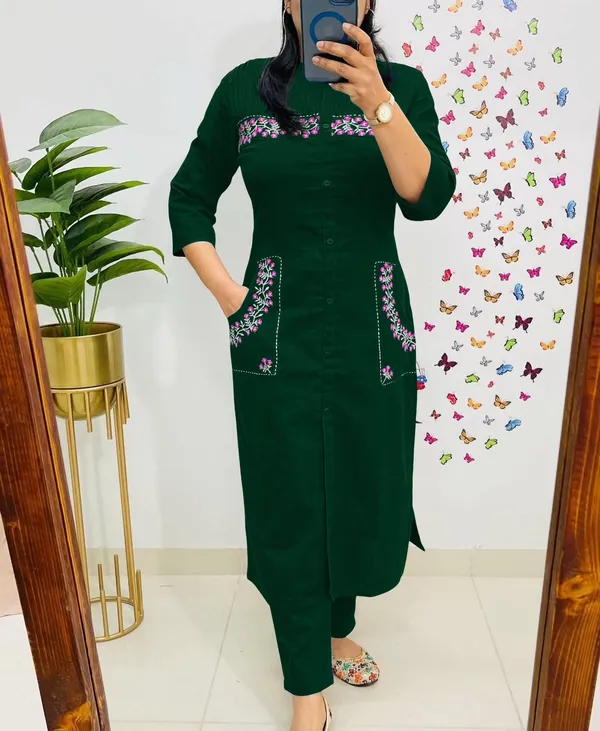 Green_Cotton_Straight_Fit_Embroidered_Kurta_Set_For_Women
