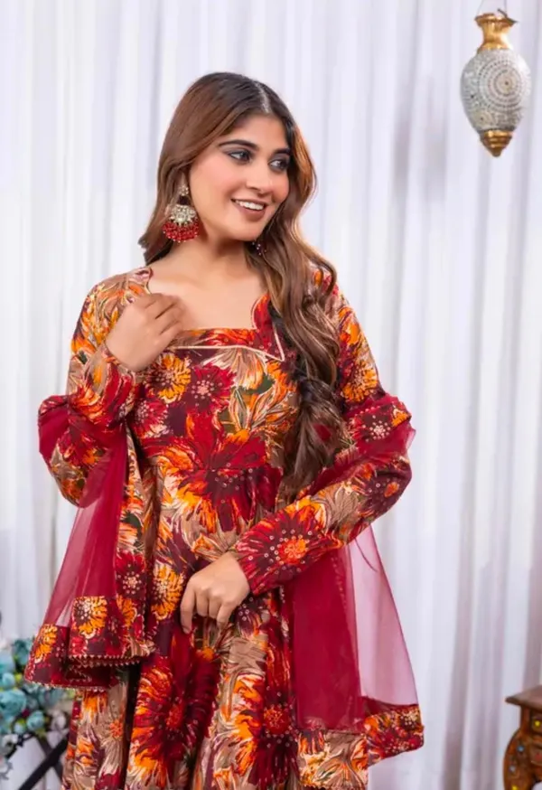 Red_Rayon_Flared_Anarkali_Suit_Set_For_Women
