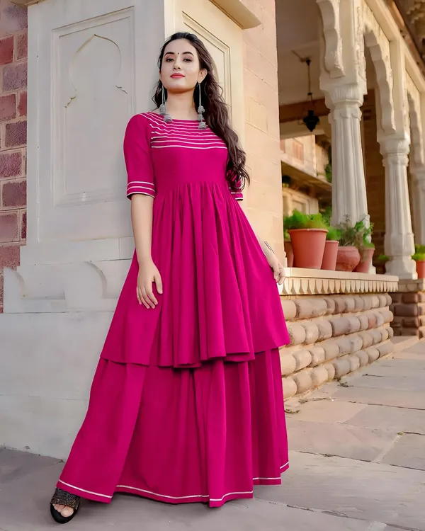 Magenta_Rayon_Flared_Striped_Anarkali_Kurta_Set_For_Women