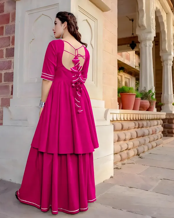 Magenta_Rayon_Flared_Striped_Anarkali_Kurta_Set_For_Women