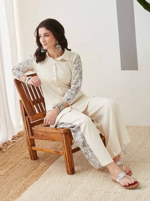 Ivory_Cotton_Shirt_Style_Co-Ord_Set_For_Women