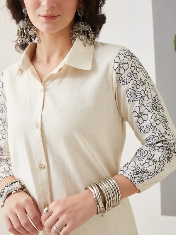 Ivory_Cotton_Shirt_Style_Co-Ord_Set_For_Women