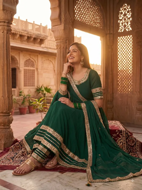 Green_Rayon_Flared_Anarkali_Suit_Set_For_Women