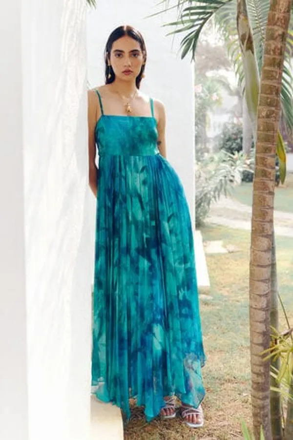 Teal_Georgette_Flared_Maxi_Dress_For_Women