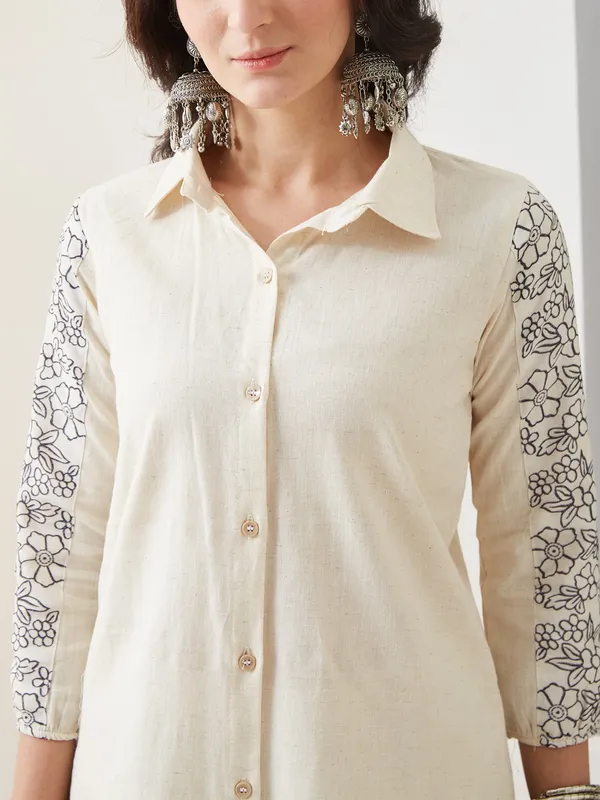 Ivory_Cotton_Shirt_Style_Co-Ord_Set_For_Women