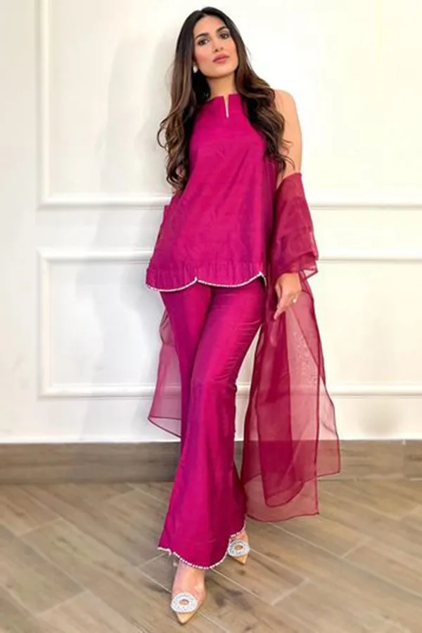Magenta_Rayon_Flared_Kurta_Set_For_Women