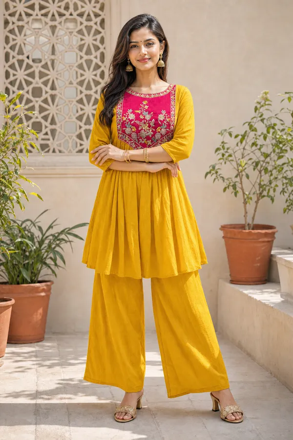 Yellow_Chinon_Straight_Kurta_Palazzo_Set_For_Women