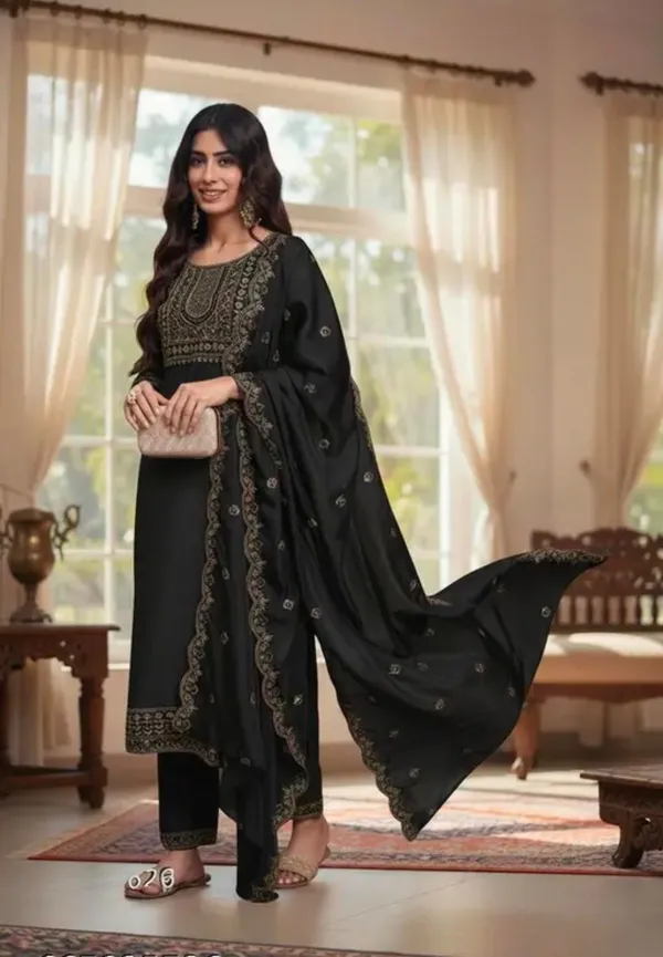 Black_Rayon_Straight_Kurta_Set_With_Dupatta_For_Women