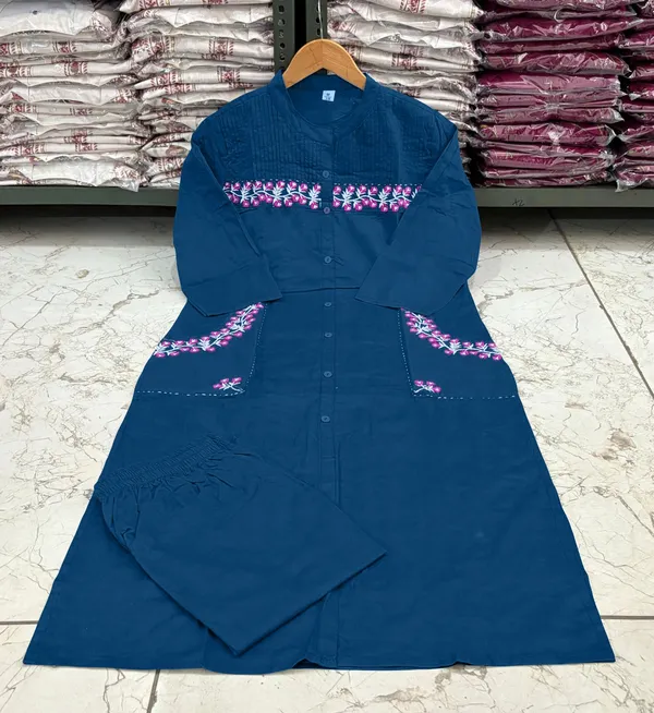 Blue_Cotton_Straight_Fit_Embroidered_Kurta_Set_For_Women