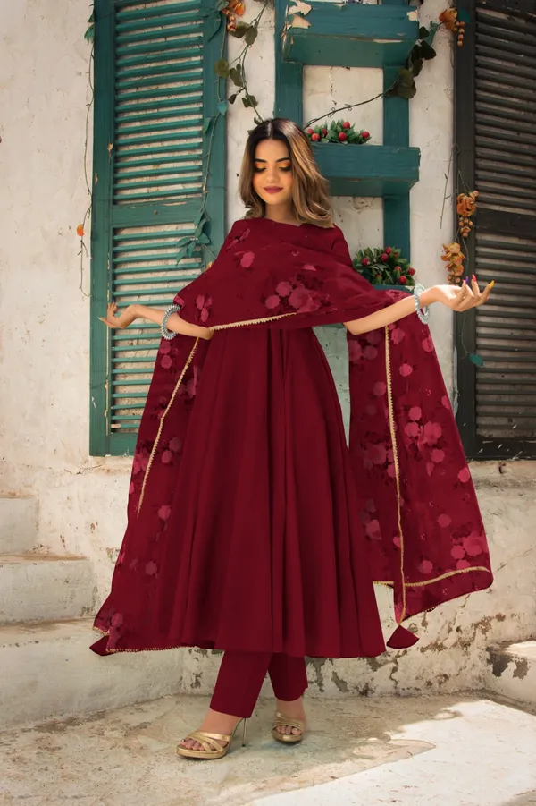 Maroon_Rayon_Flared_Anarkali_Suit_Set_For_Women