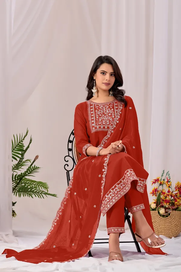 Red_Rayon_Straight_Kurta_Set_For_Women