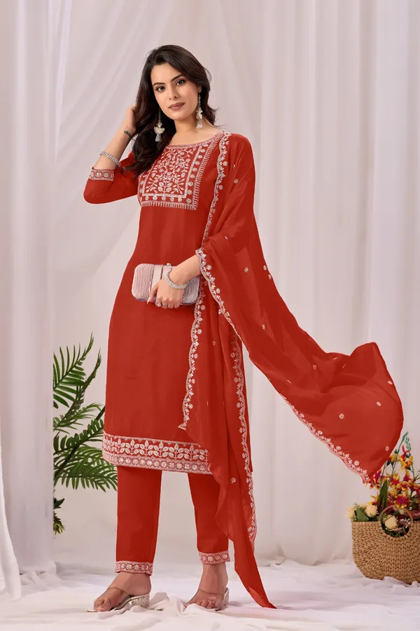 Red_Rayon_Straight_Kurta_Set_For_Women