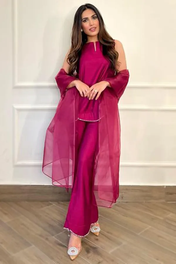 Magenta_Rayon_Flared_Kurta_Set_For_Women