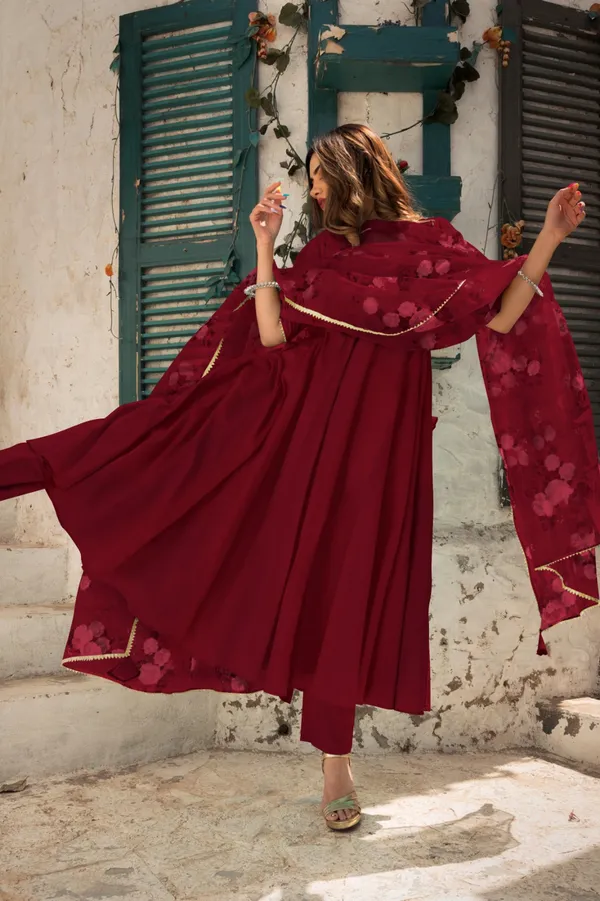 Maroon_Rayon_Flared_Anarkali_Suit_Set_For_Women