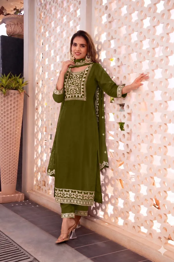 Olive_Green_Rayon_Straight_Kurta_Set_For_Women