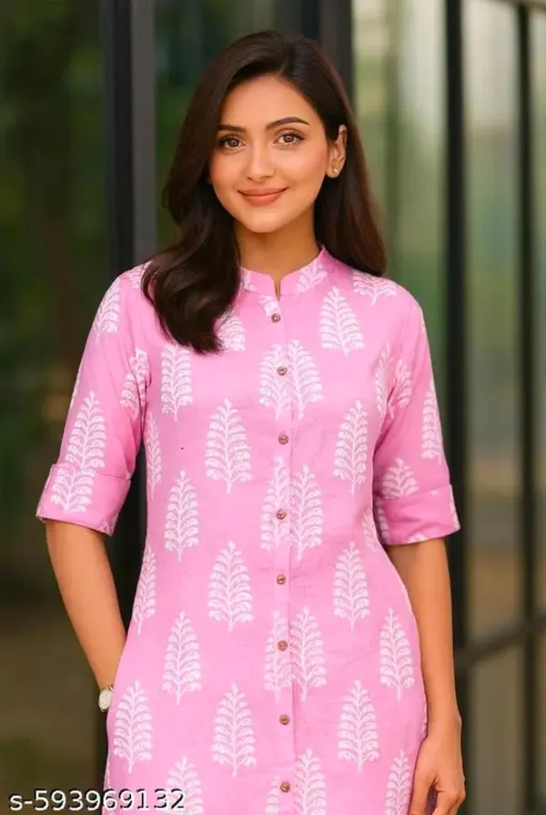Pink_Cotton_Straight_Fit_Botanical_Print_Kurta_Set_For_Women