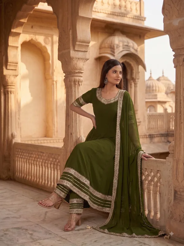 Olive_Green_Rayon_Flared_Anarkali_Suit_Set_For_Women