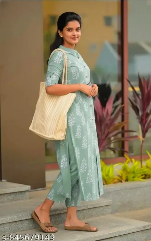 Pista_Cotton_Straight_Fit_Botanical_Print_Kurta_Set_For_Women