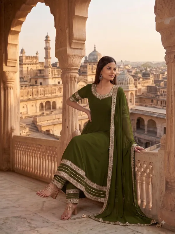 Olive_Green_Rayon_Flared_Anarkali_Suit_Set_For_Women