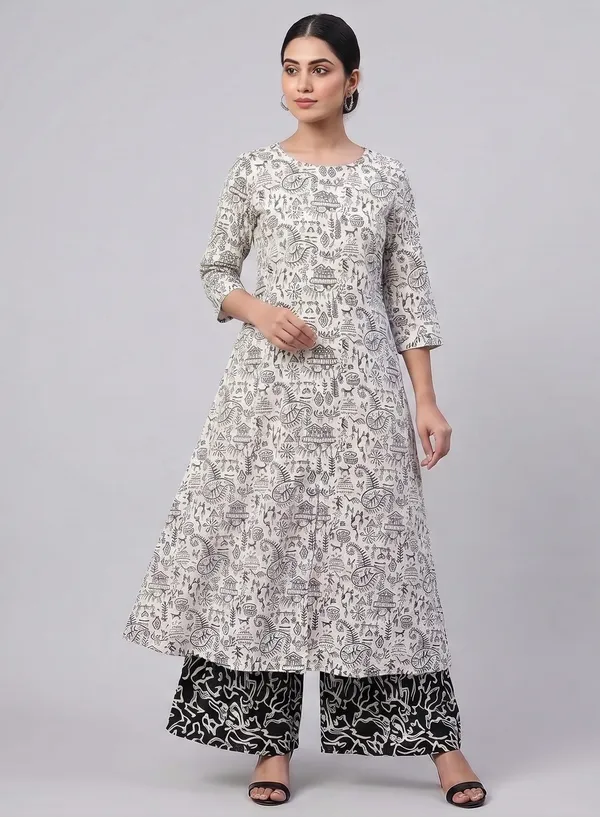 White_Rayon_A-Line_Kurta_Palazzo_Set_For_Women