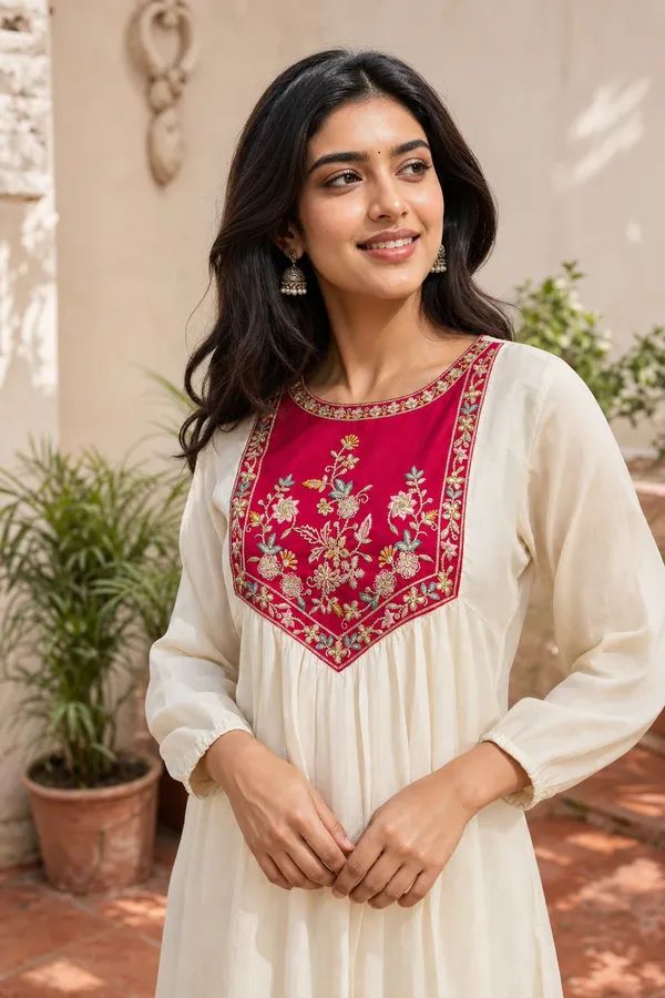 Cream_Chinon_Flared_Anarkali_Kurta_For_Women