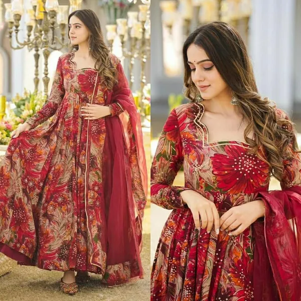 Red_Rayon_Flared_Anarkali_Suit_Set_For_Women