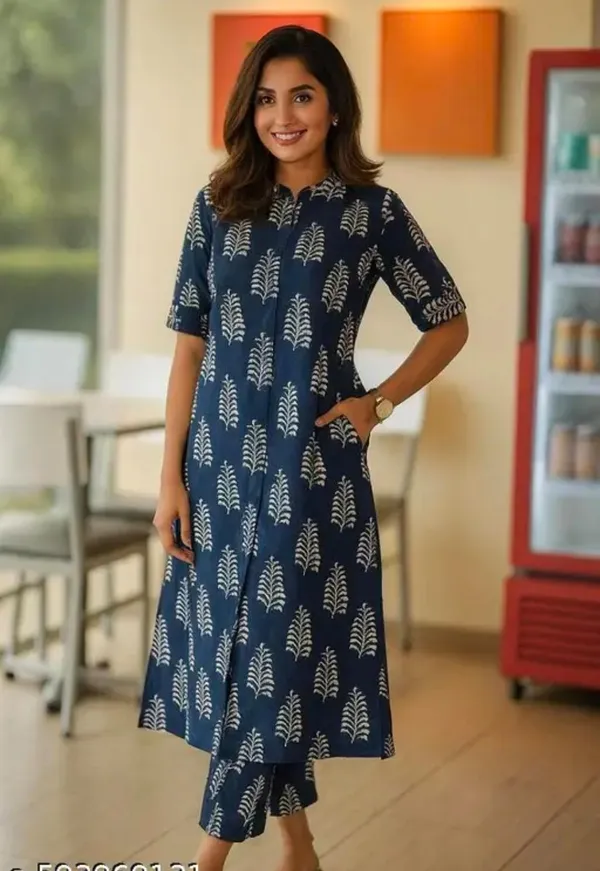 Navy_Cotton_Straight_Fit_Botanical_Print_Kurta_Set_For_Women