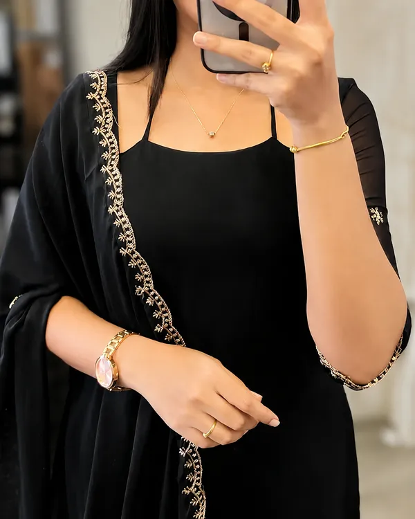 Black_Georgette_Straight_Fit_Embroidered_Kurta_Set_For_Women