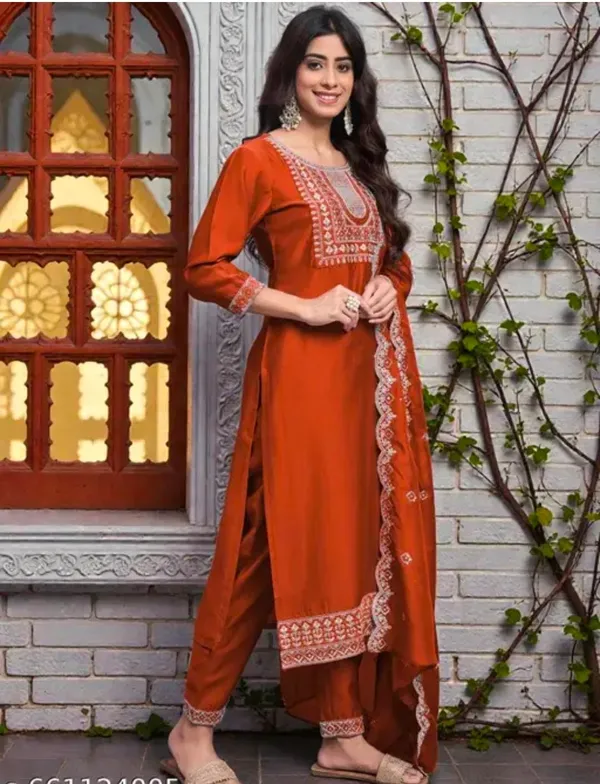 Orange_Rayon_Straight_Salwar_Suit_Set_For_Women